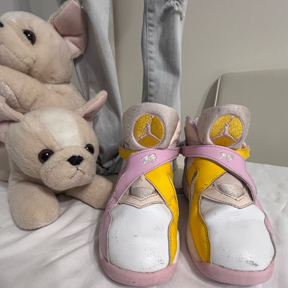 Jordan Sneakers with Pink and Yellow Highlights / Pre-Owned, Clean- No Box - Picture 5 of 10